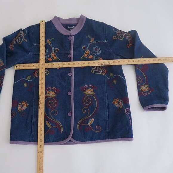 Vintage Denim & Co Blue Paisley Embroidered Button Jacket Boho Cottagecore L - Picture 3 of 9